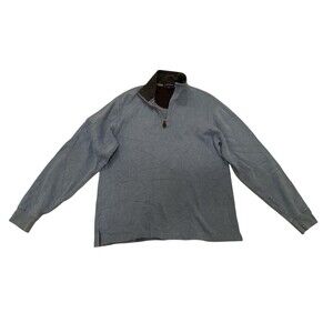 Lands End 1/4 Zip Pullover Men Medium‎ Blue Corduroy Elbow Patches Collar Cotton